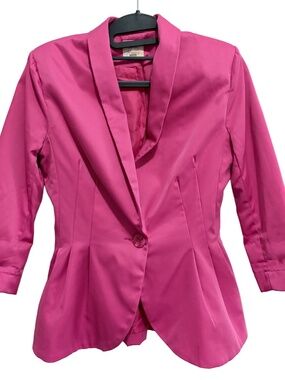 Hot Pink Tailored Blazer Top | 3/4 Sleeve | Single Button | Size S